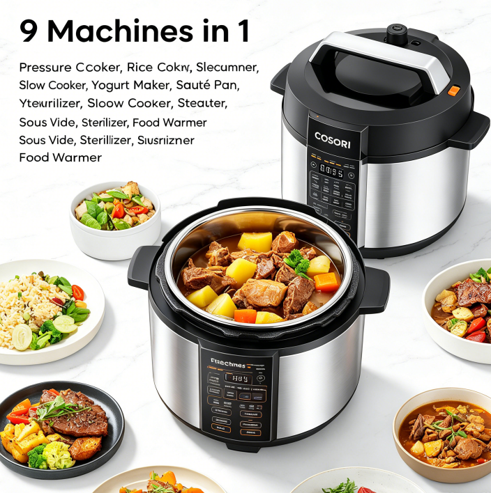 Stainless steel pressure cooker, 9-in-1 multi-functional cooking pot