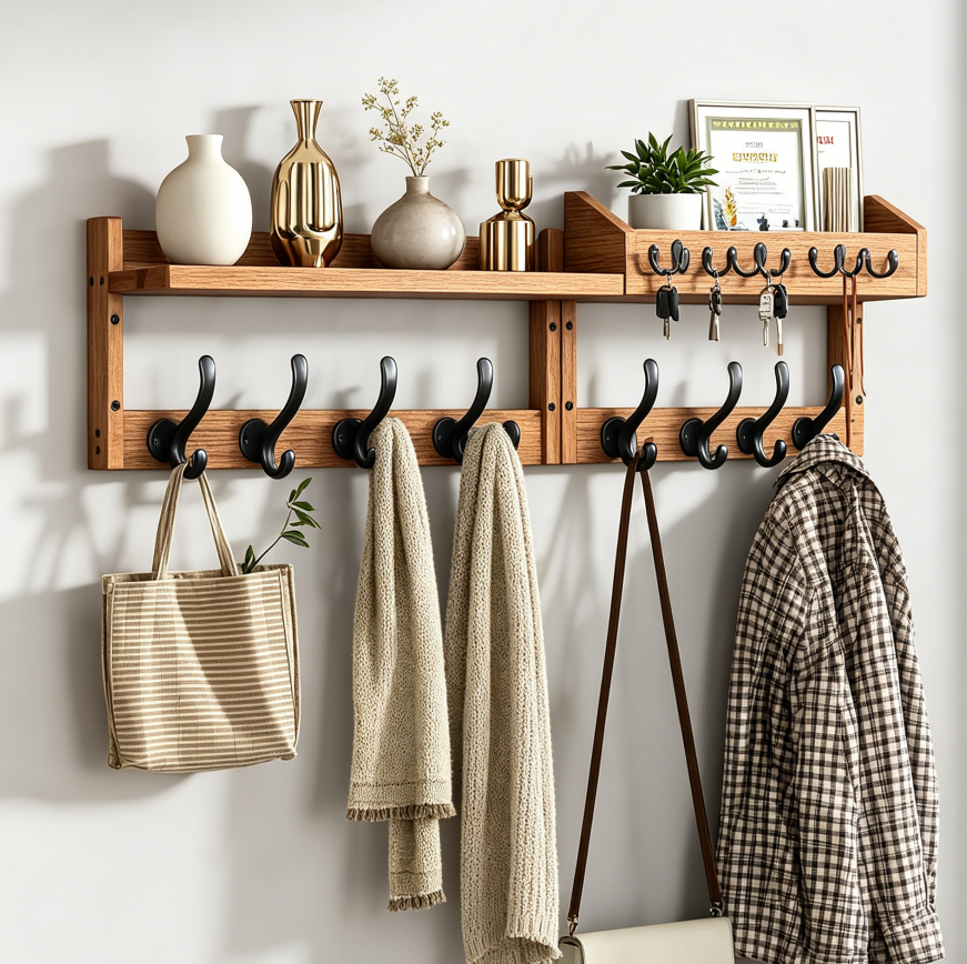 29-inch 4-in-1 wall-mounted coat rack and key holder with 11 hooks