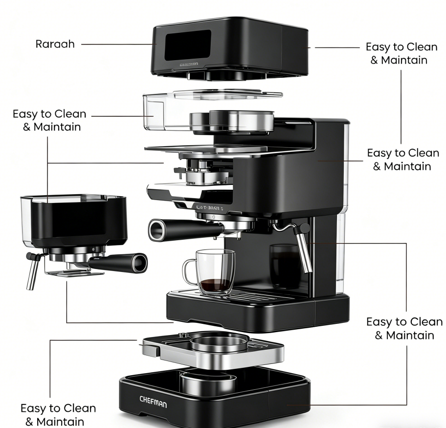 15-bar pump-type digital espresso machine