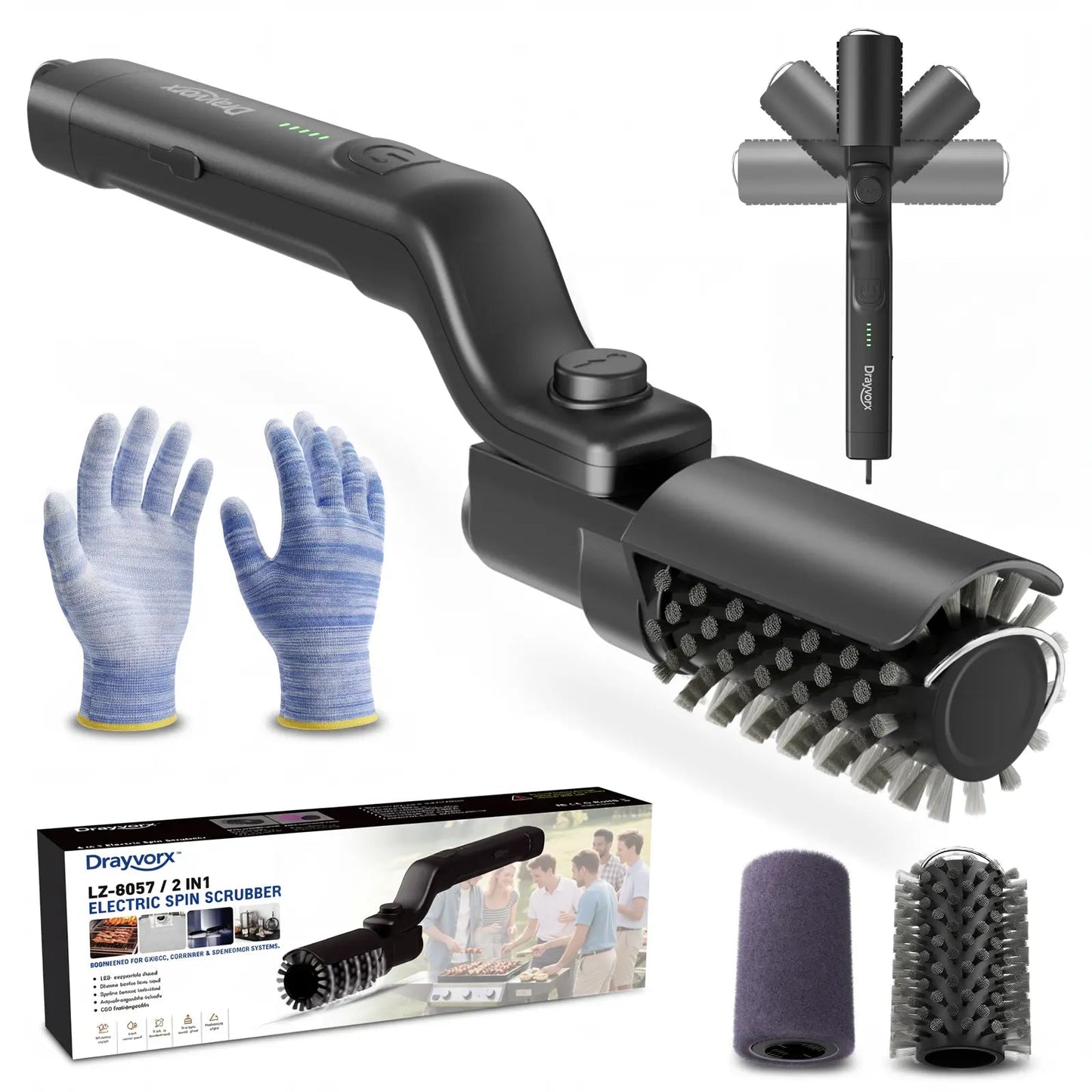 BBQ Grill Cleaner with 2 Heads, 3-Speed & Angle Adjust