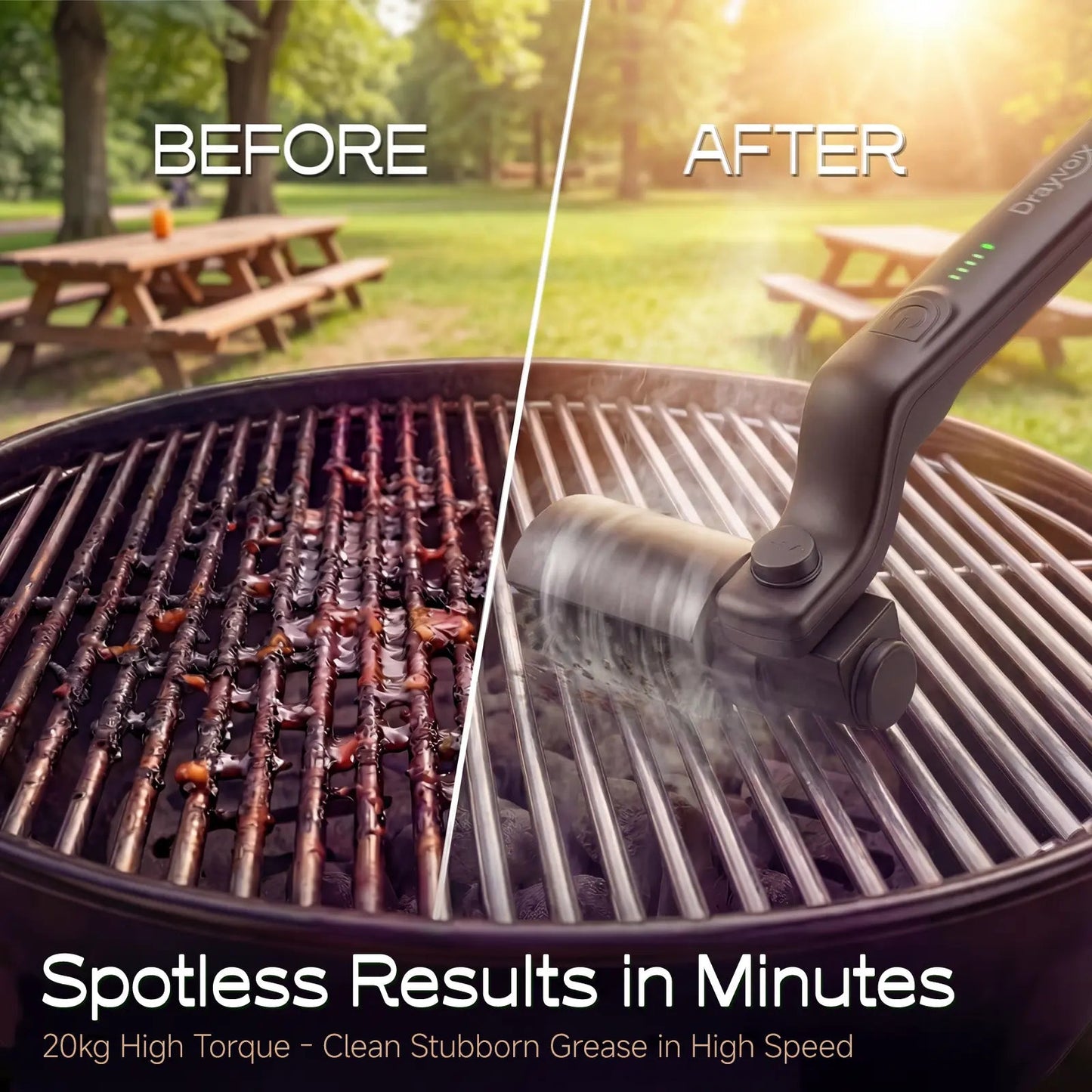 BBQ Grill Cleaner with 2 Heads, 3-Speed & Angle Adjust
