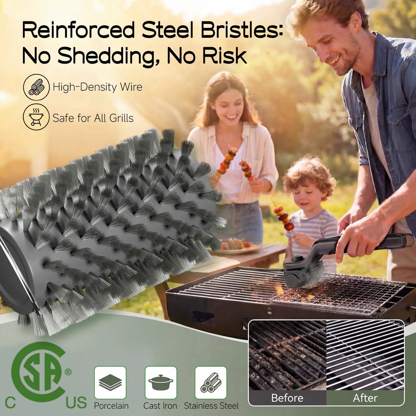 BBQ Grill Cleaner with 2 Heads, 3-Speed & Angle Adjust