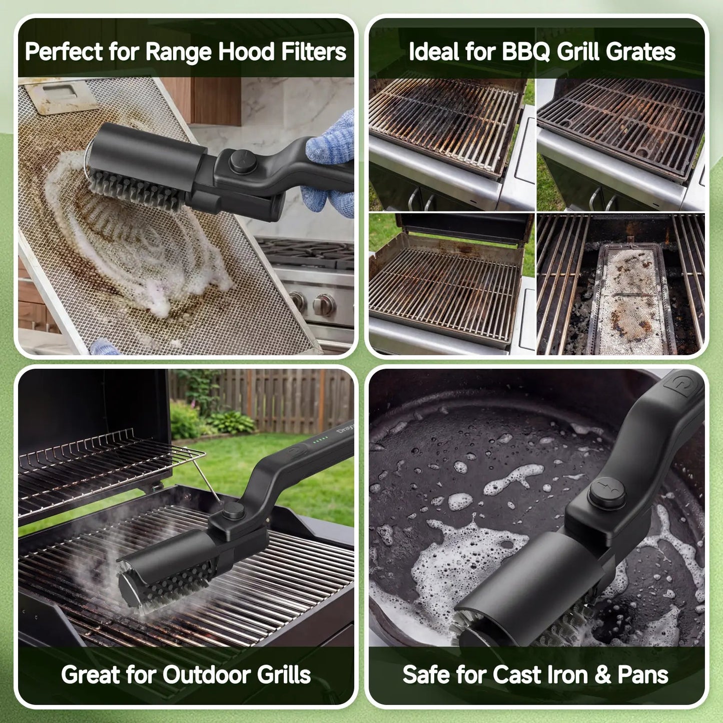BBQ Grill Cleaner with 2 Heads, 3-Speed & Angle Adjust