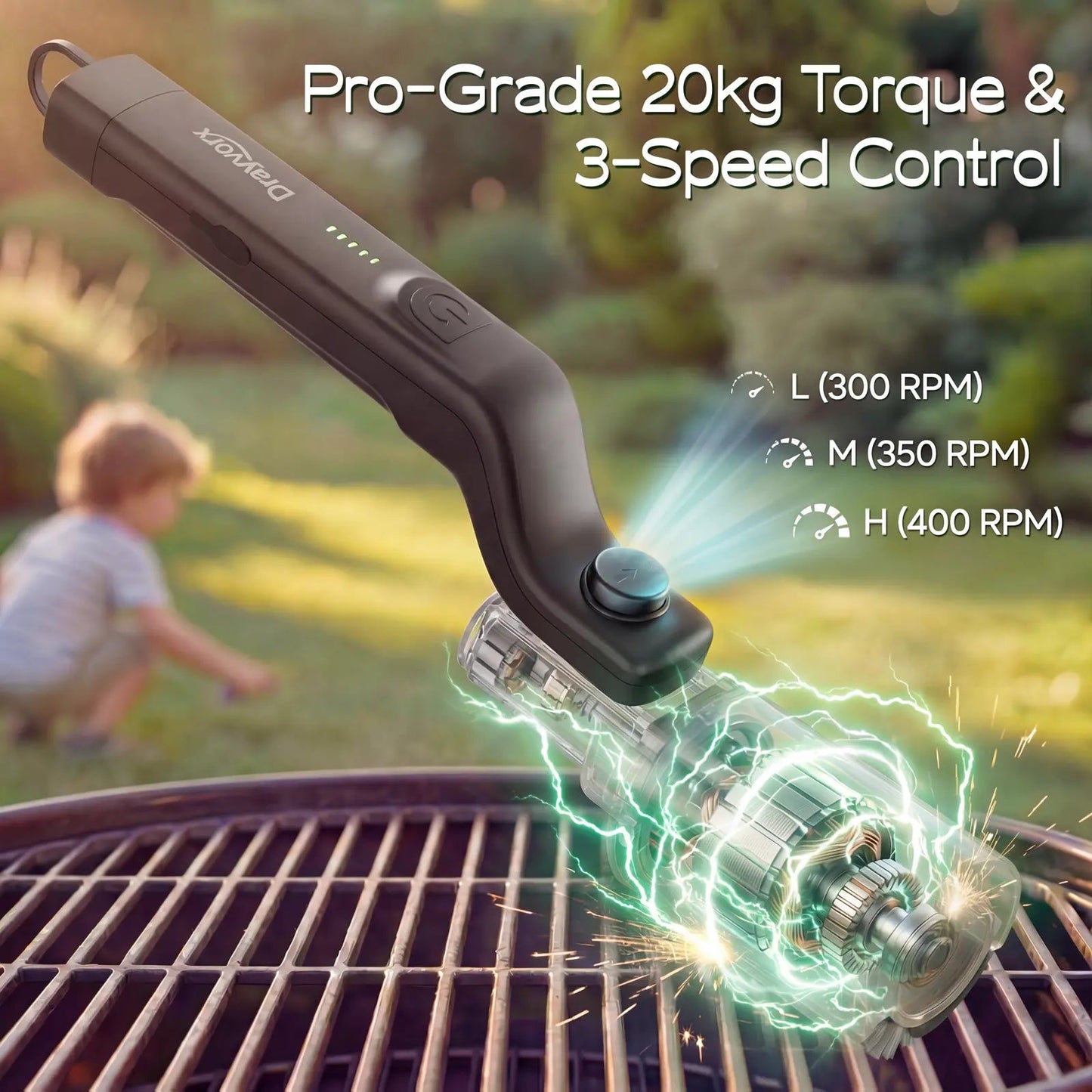 BBQ Grill Cleaner with 2 Heads, 3-Speed & Angle Adjust