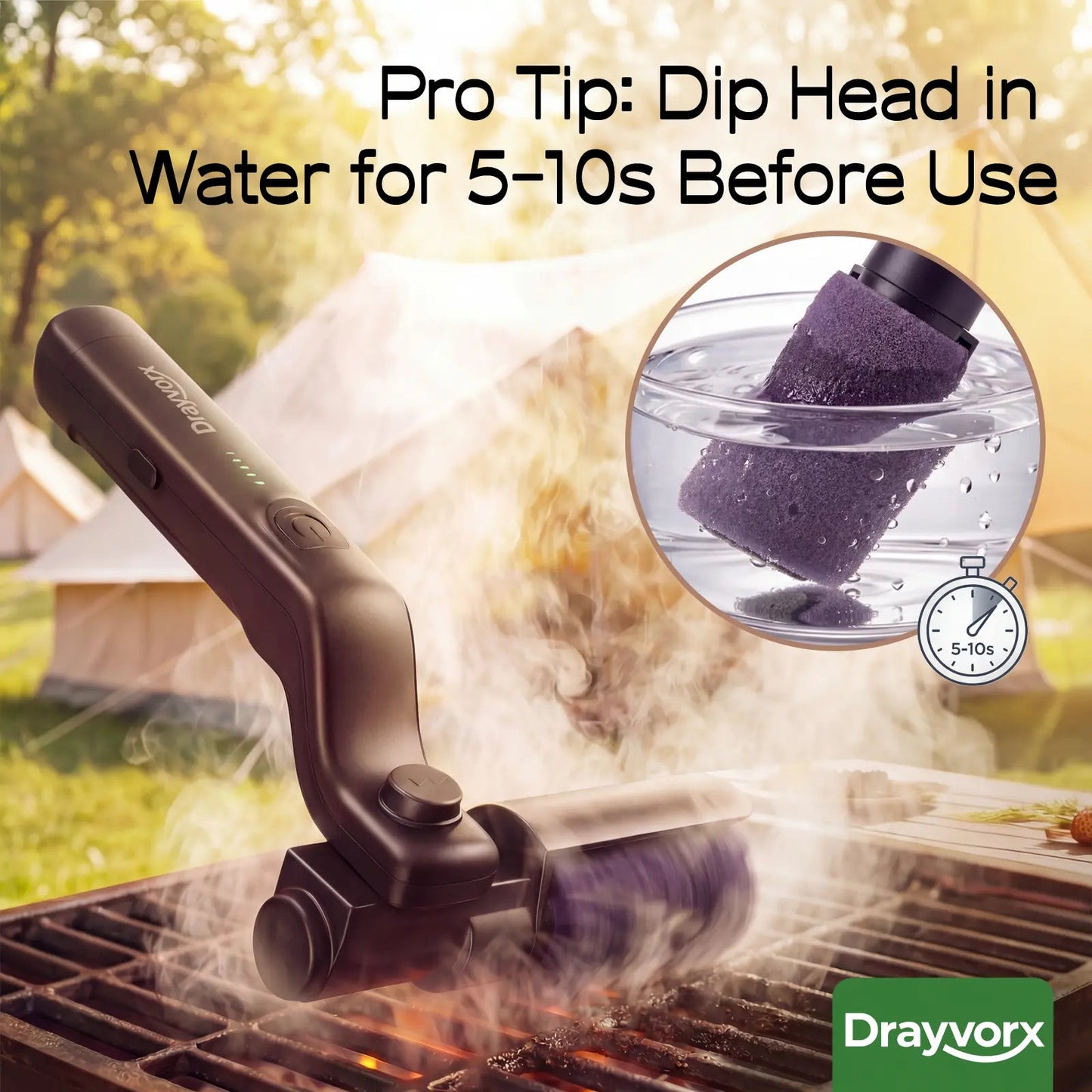 BBQ Grill Cleaner with 2 Heads, 3-Speed & Angle Adjust