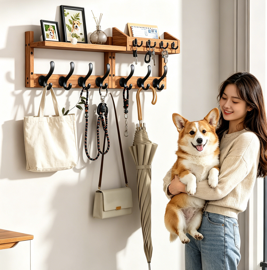 29-inch 4-in-1 wall-mounted coat rack and key holder with 11 hooks